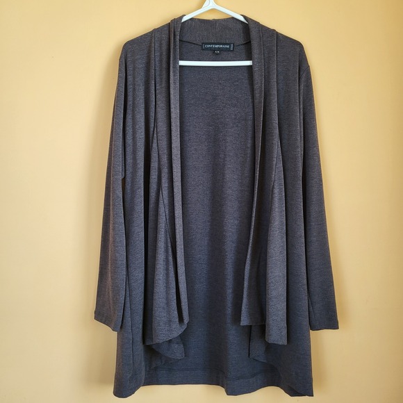 Simons Contemporaine Draped Open Front Neutral Charcoal Gray Cardigan XL - Picture 2 of 6